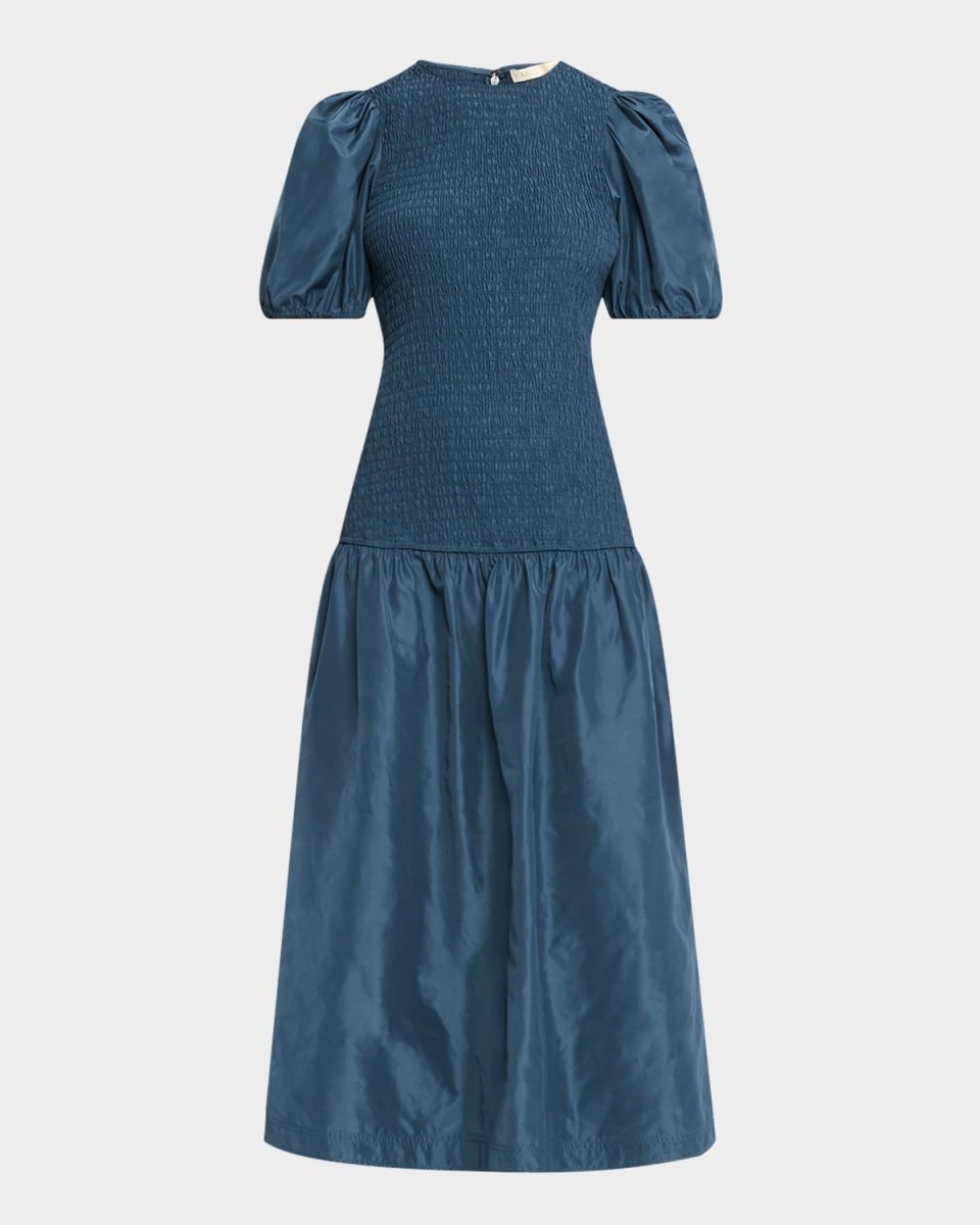 Marca Smocked Puff-Sleeve Midi Dress